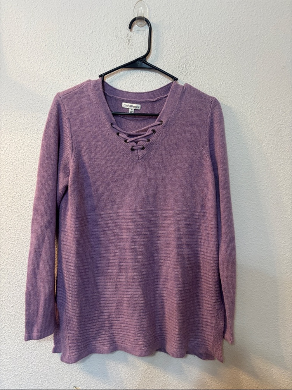 croft & barrow Lace-Up V-Neck Sweater in Dusty Purple